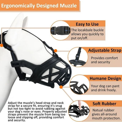 Basket Dog Muzzle with Adjustable Head Straps and Training Instructions