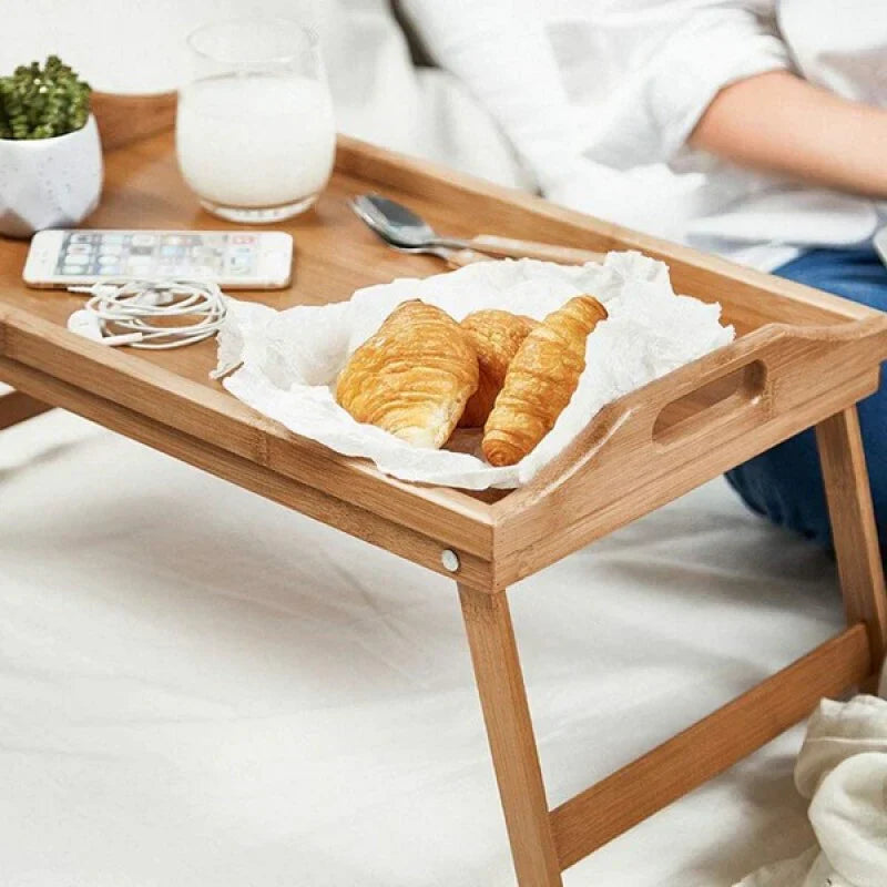 Bamboo Folding Bed Tray with Stable Surface and Collapsible Legs