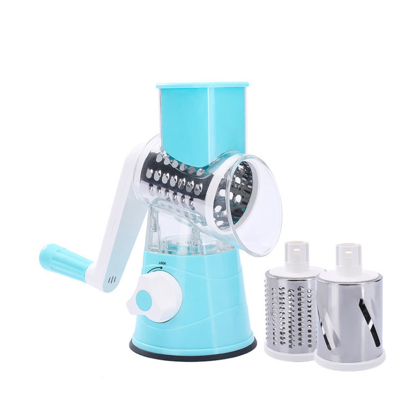 Rotary Vegetable Grater with Three Interchangeable Drums and Hand Crank
