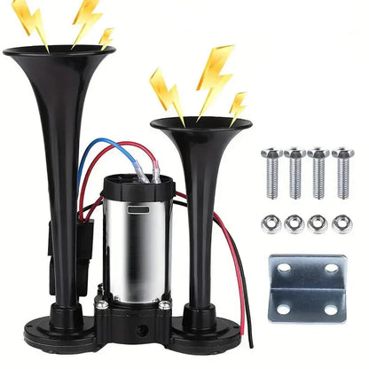 2026 Upgraded 12V 130DB Air Horn Dual Horn, Horn Kit with Air Compressor,Dual Electric Air Horns Kit with Compressor for Vehicles Trucks Pickup Trains Lorrys SUVs Cars Boats (12V SilverBlack) Alarm for Home Security, allveramart