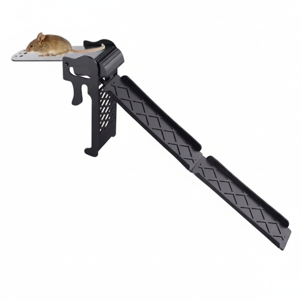 Reusable Plank Mouse Trap with Adjustable Ladder and Auto-Reset Mechanism