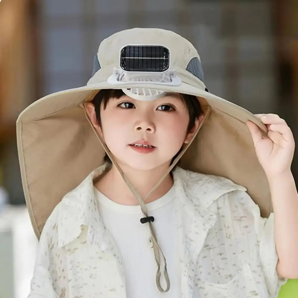 Kids Solar Powered Fan Hat with Adjustable Fit and Three Speed Cooling Fan
