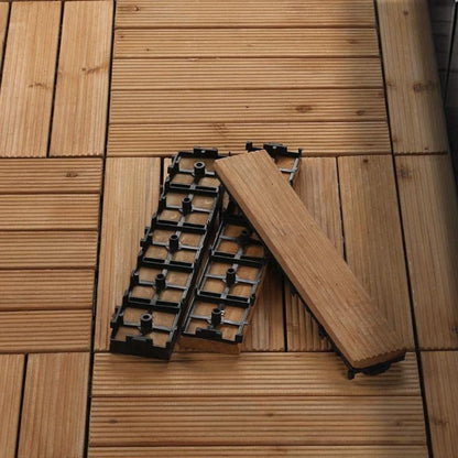 Fir Wood Interlocking Deck Tiles with Drainage Base and Anti-Slip Surface, 27 Pieces