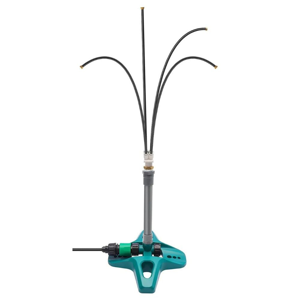 Portable Misting System with Adjustable Nozzle Heads and Garden Hose Connection