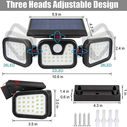 Solar Motion Sensor Light with 74 LED Bulbs and Adjustable Head for Outdoor Areas
