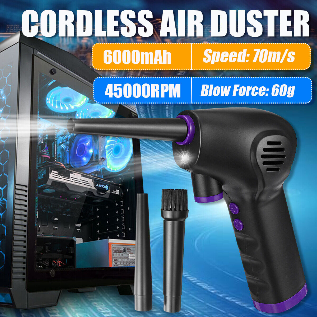 Rechargeable Air Duster with Precision Nozzles Attachments and 15000mAh Battery