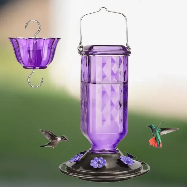 Glass Hummingbird Feeder with Six Feeding Ports and Ant Moat, 24oz Capacity