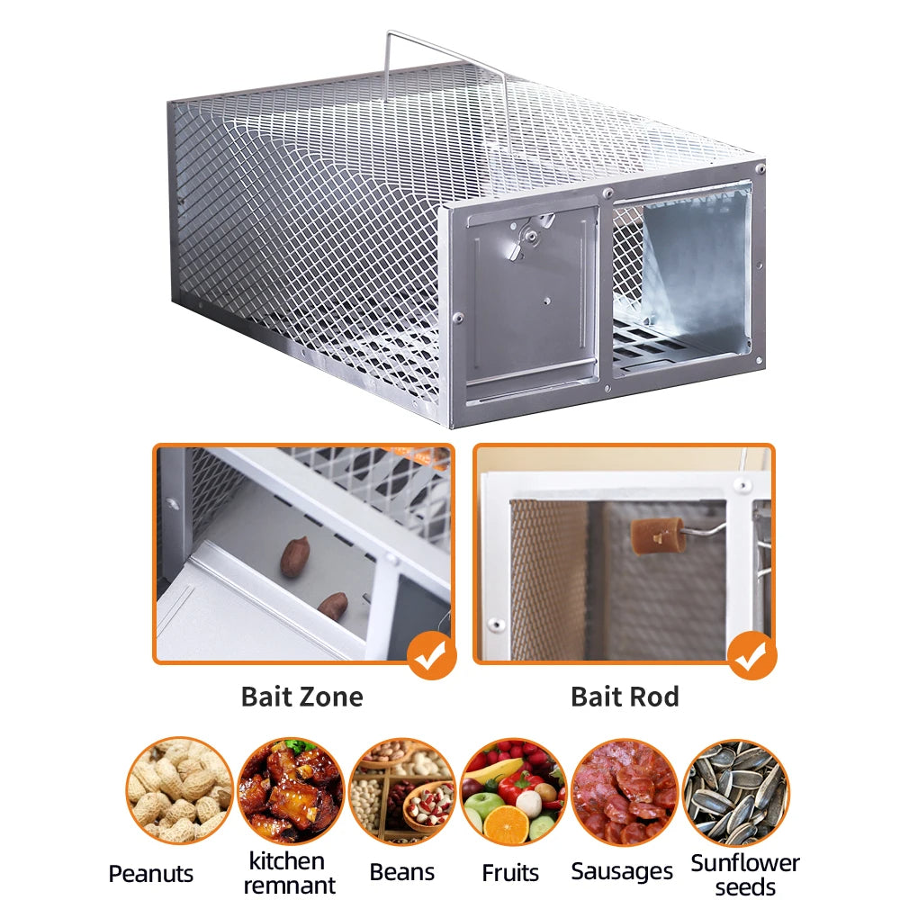 Reusable Metal Mouse Trap Cage with Patented Locking Mechanism and Built-in Handle
