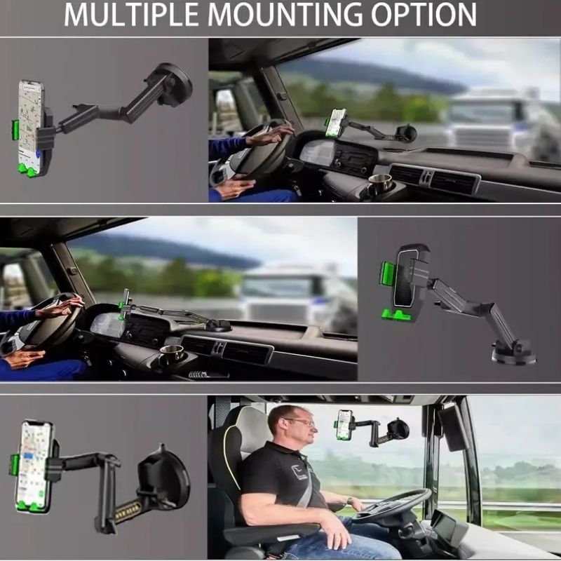 Long Reach Phone Mount with Gel Suction Base and 360 Degree Rotation for Trucks