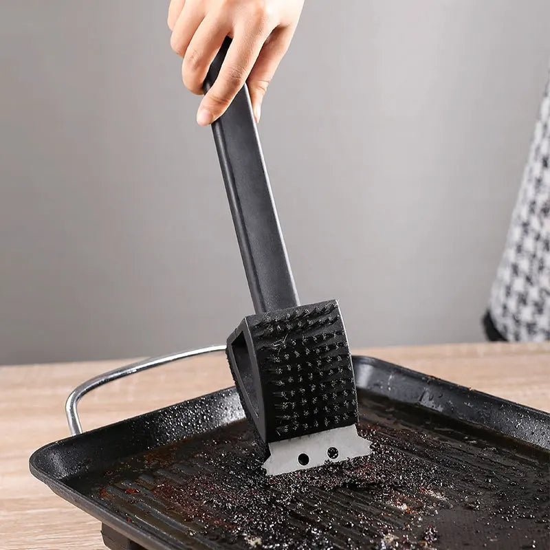 Grill Brush with Copper Wire Bristles, Sponge and Steel Scraper