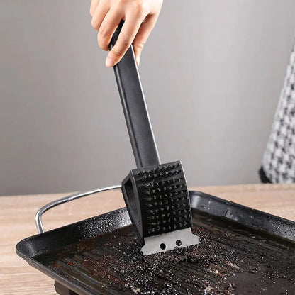 Grill Brush with Copper Wire Bristles, Sponge and Steel Scraper