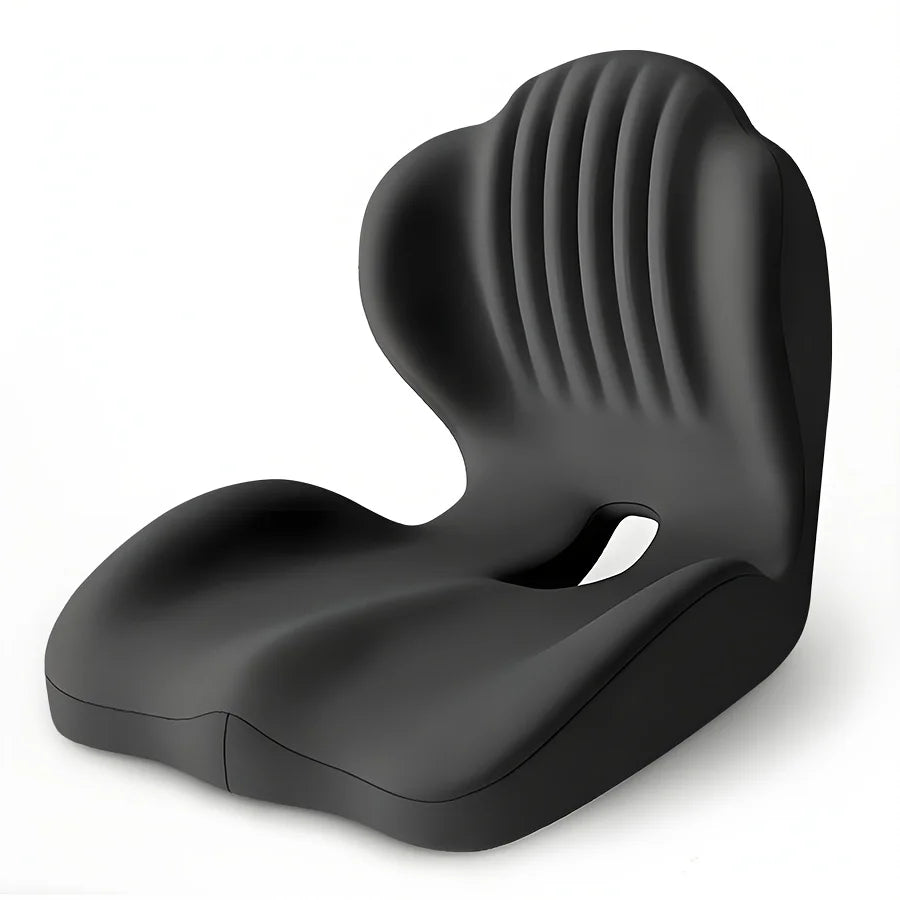 Ergonomic Memory Foam Seat Cushion with Lumbar Support – Pressure Relief, Height Boost, Universal Fit - Delicate Leather  