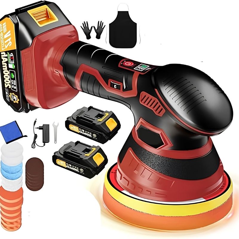 Battery-Powered Orbital Car Polisher with Variable Speed and Foam Pad Kit
