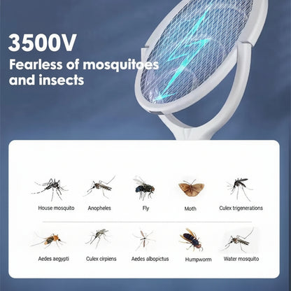 Electric Bug Zapper Racket with Adjustable Head and Stand Base