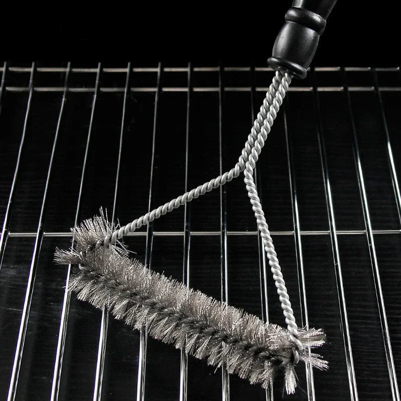 Long Handle Grill Brush with Metal Bristles and Textured Grip