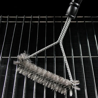 Long Handle Grill Brush with Metal Bristles and Textured Grip