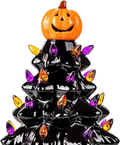 Ceramic Tree with Purple and Orange Lights, Battery Powered Tabletop Decor