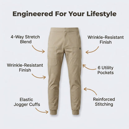 Stretch Cargo Jeans with Six Pockets and Elastane Blend, Slim Fit