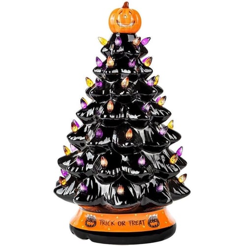 Ceramic Tree with Purple and Orange Lights, Battery Powered Tabletop Decor