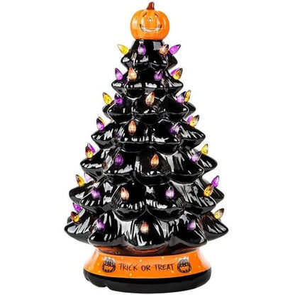 Ceramic Tree with Purple and Orange Lights, Battery Powered Tabletop Decor