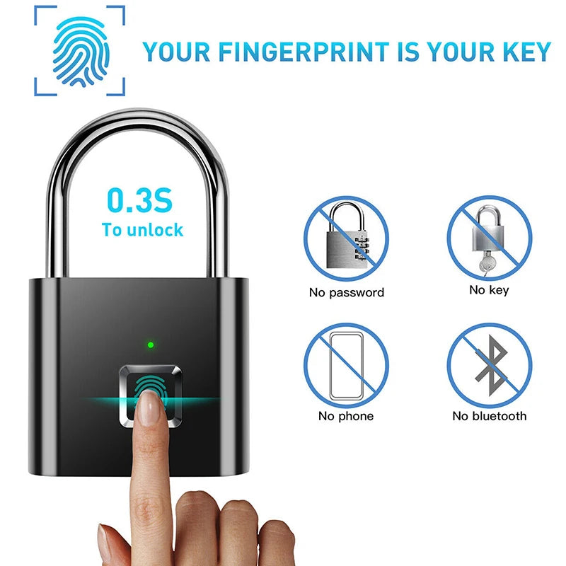 Fingerprint Padlock with Wireless App Control and 10 Fingerprint Storage, 6-Month Battery