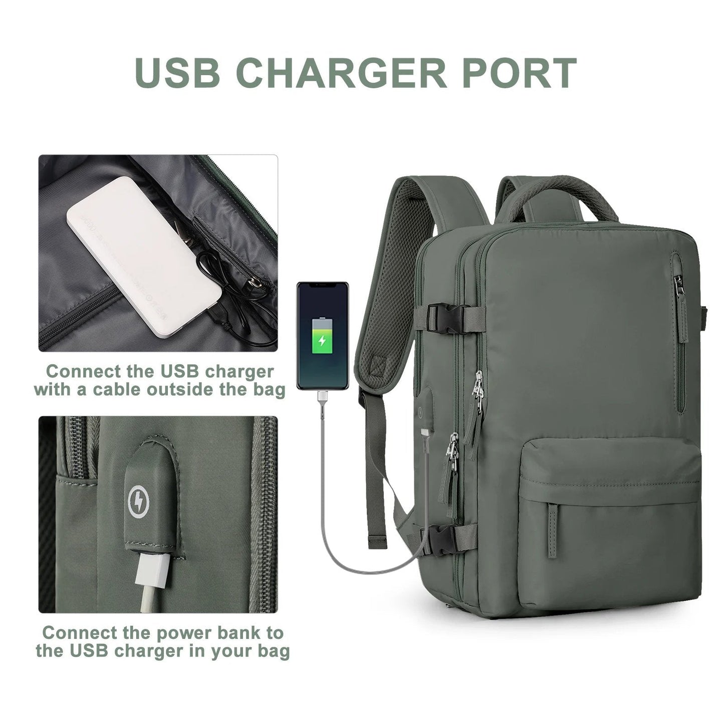 Women's 35L Backpack with USB Charging Port and Laptop Compartment, Wet Shoe Storage