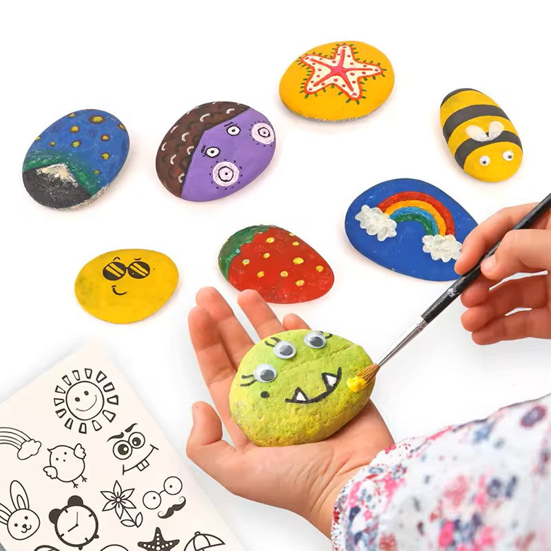 Rock Painting Kit with Acrylic Paints and Transfer Stickers for Kids