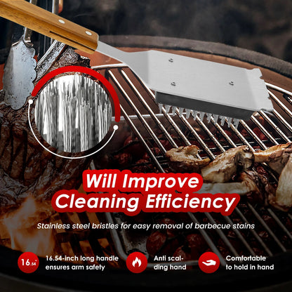 Grill Brush with Scraper and Stainless Steel Bristles, 16 Inch Handle