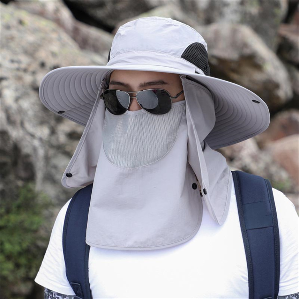 Wide Brim Fishing Hat with Breathable Mesh and Adjustable Chin Strap, Water Resistant