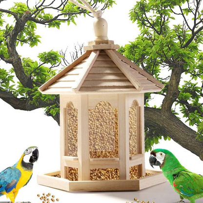 Bird Feeder with Transparent Acrylic Panel and Wooden Roof, 10.2x8.2x7.8 Inches