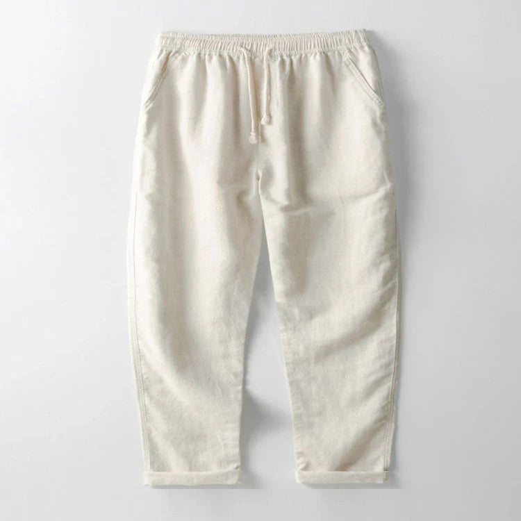 Men's Linen Shirt and Pants Set with Stand Collar and Short Sleeves
