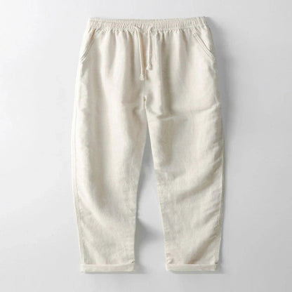Men's Linen Shirt and Pants Set with Stand Collar and Short Sleeves
