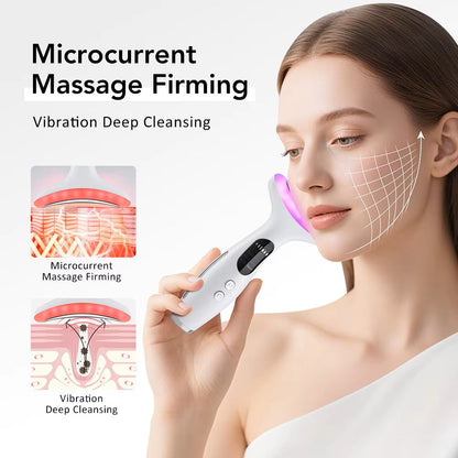 LED Face and Neck Tightening Device with Microcurrent Vibration and 7-Color Light Therapy