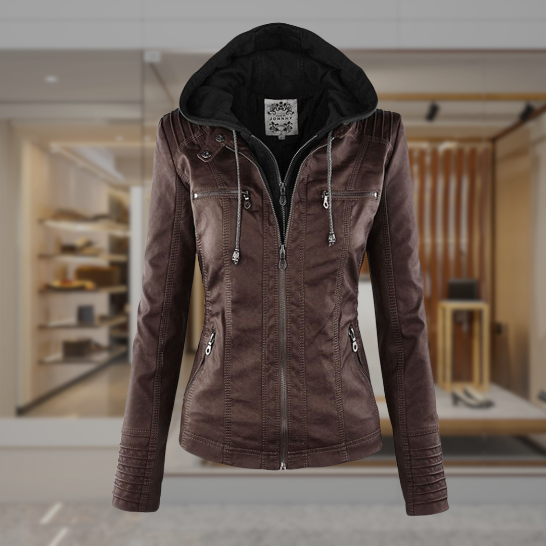 Women’s Hooded Leather Biker Jacket | Siena