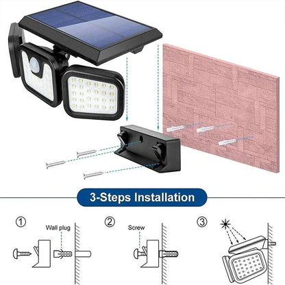 Solar Motion Sensor Light with 74 LED Bulbs and Adjustable Head for Outdoor Areas