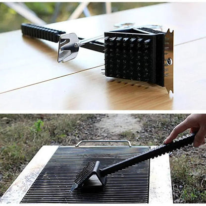 Grill Brush with Copper Wire Bristles, Sponge and Steel Scraper