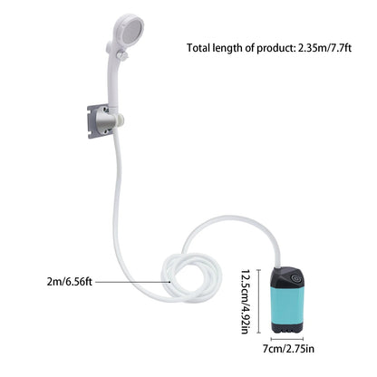 Rechargeable Camping Shower Pump with 90-Minute Battery and 2-Meter Hose