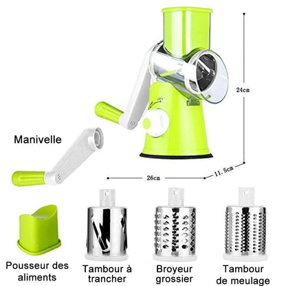 Rotary Vegetable Grater with Three Interchangeable Blades and Suction Feet