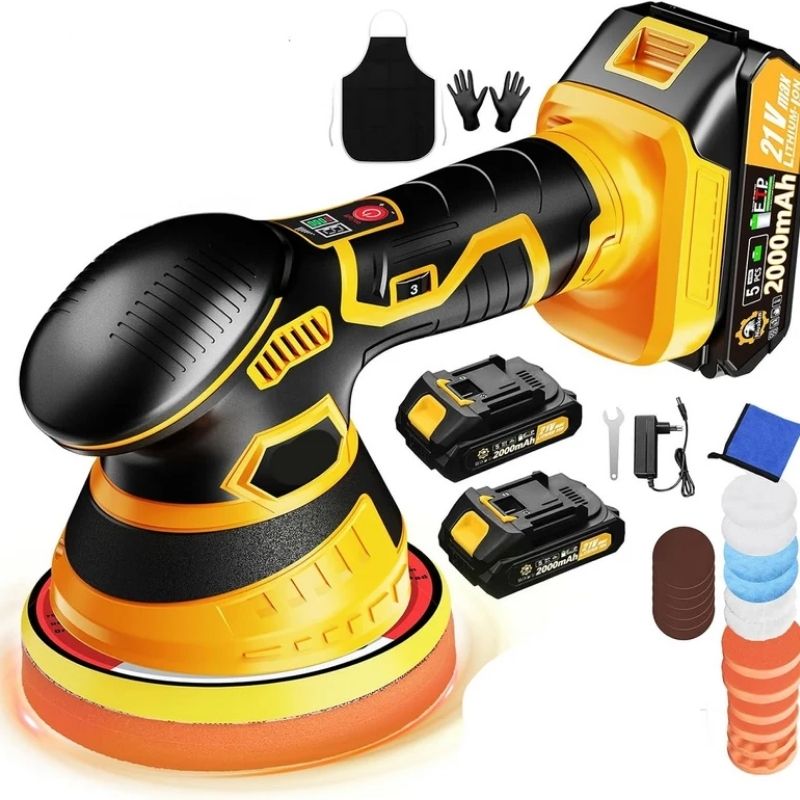 Battery-Powered Orbital Car Polisher with Variable Speed and Foam Pad Kit