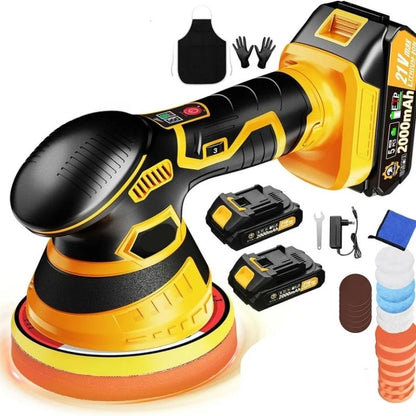 Battery-Powered Orbital Car Polisher with Variable Speed and Foam Pad Kit