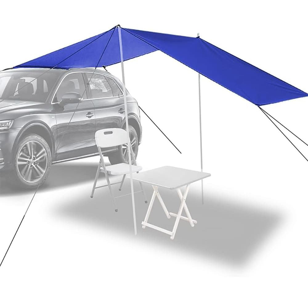 Vehicle Side Awning with Adjustable Poles and Ground Anchors, 9.84ft Coverage