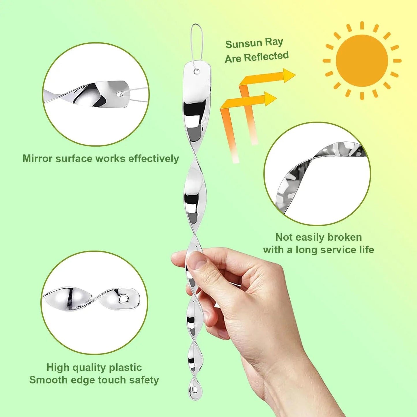 Spinning Reflective Rod for Bird Deterrent with Rope Hanging