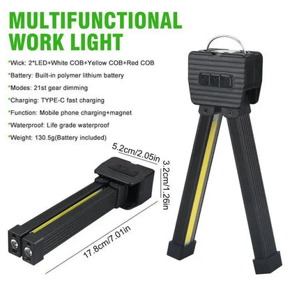 Foldable Work Light with 180-Degree Tilt Head and Seven Brightness Settings