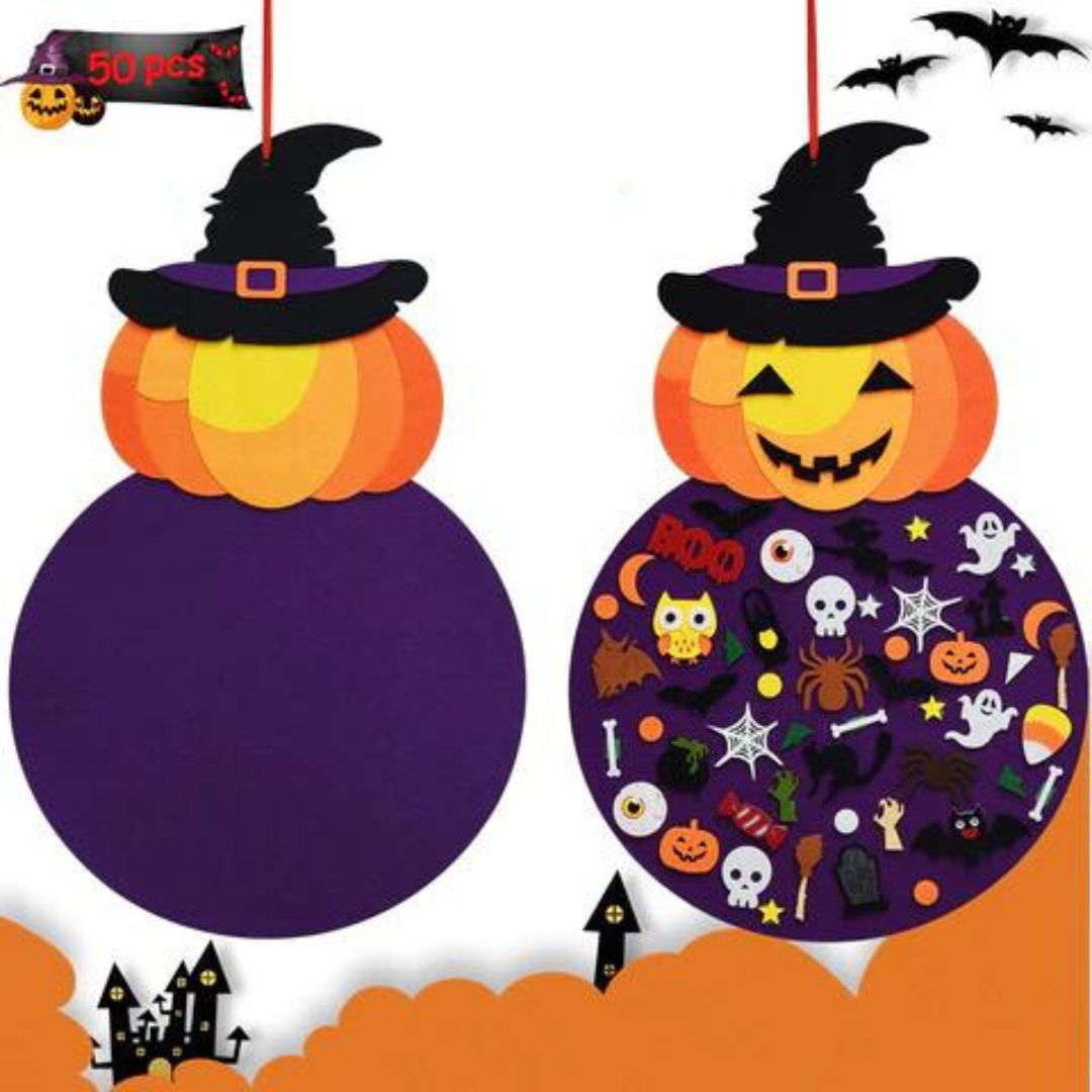 Felt Board Halloween Scene with 50 Plus Mix and Match Pieces for Kids