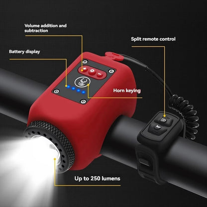 Bike Horn and Front Light with COB Bulb and Split Remote Control, 5 Horn Modes