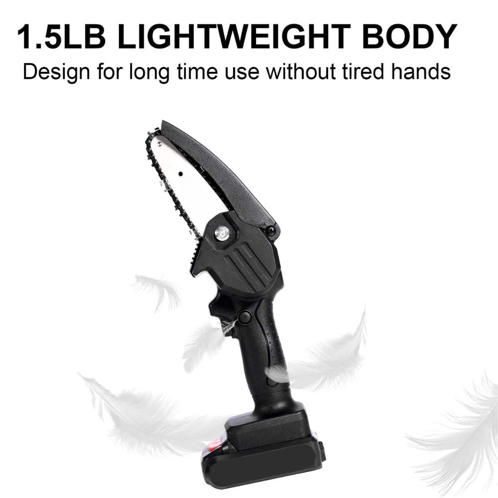Cordless Mini Chainsaw with Hardened Chain and Safety Lock, 13in 32.8fps