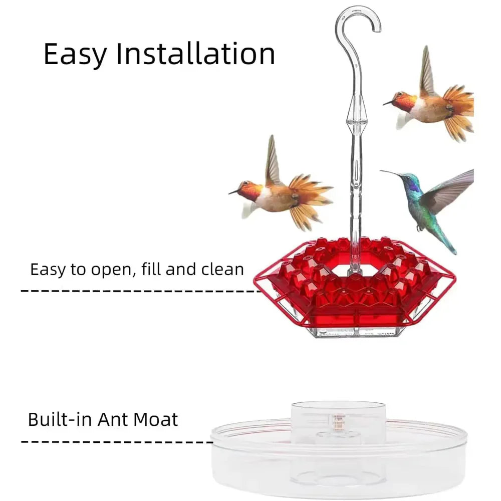 Hummingbird Feeder with Ant Moats and 30 Flower Shaped Ports, Hanging Design