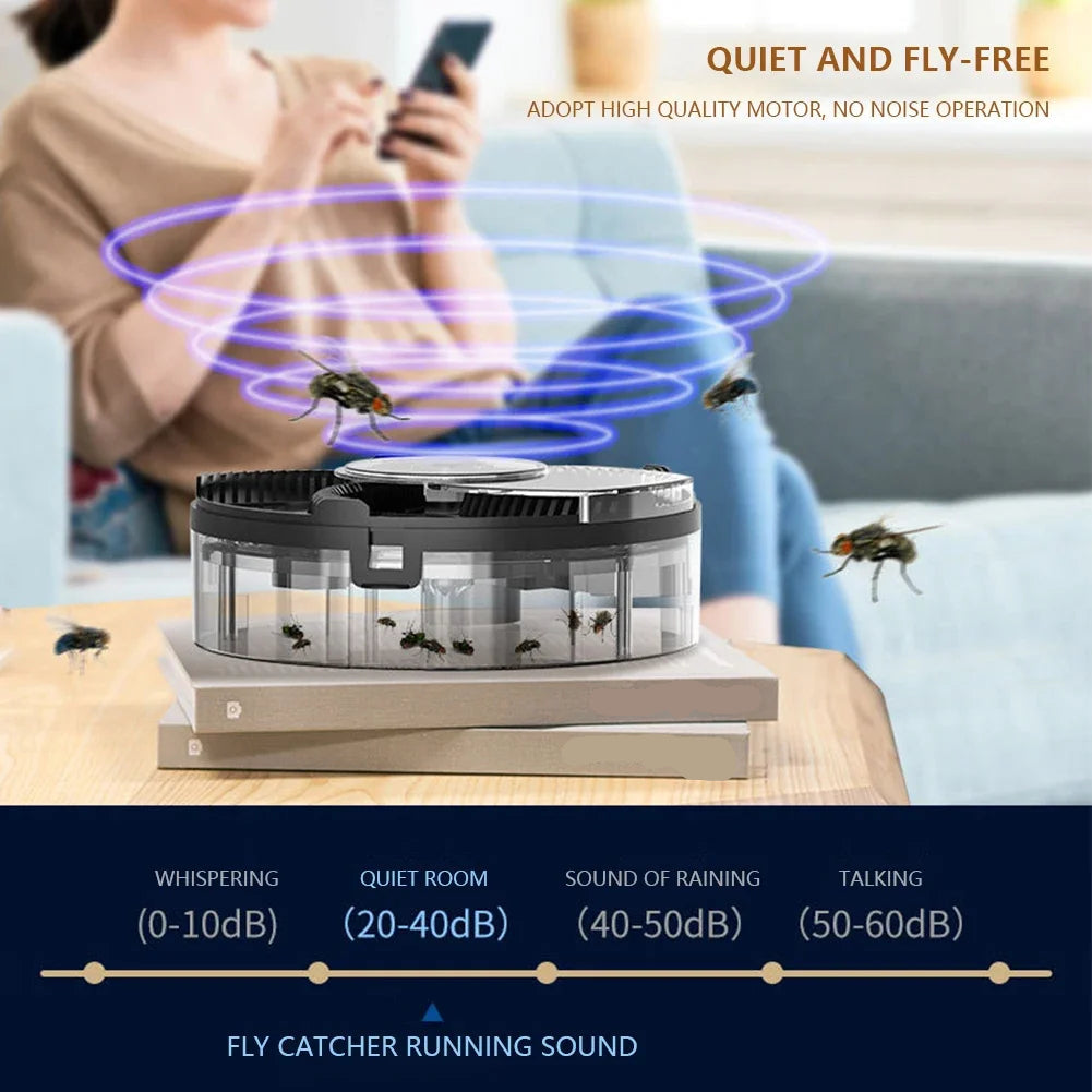 Rechargeable Fly Trap with Rotating Capture Chamber and Battery