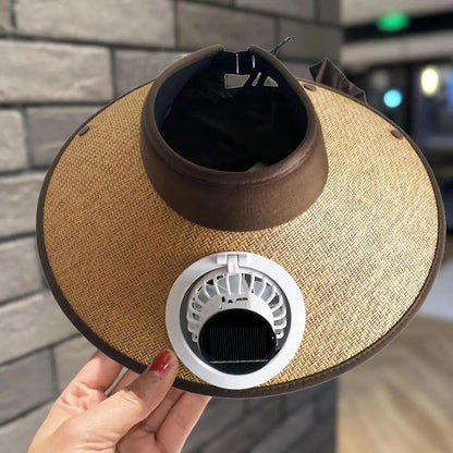Solar Powered Cooling Fan Hat with Wide Brim and USB Charging, Adjustable Speeds