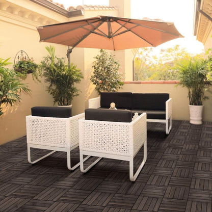 Fir Wood Interlocking Deck Tiles with Drainage Base and Anti-Slip Surface, 27 Pieces